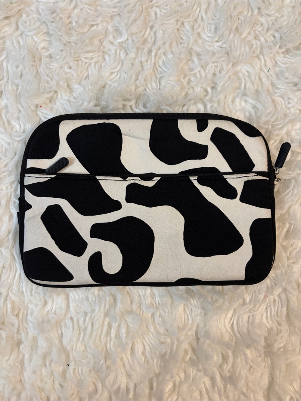 Black and White Cow Print Neoprene Zip Pouch